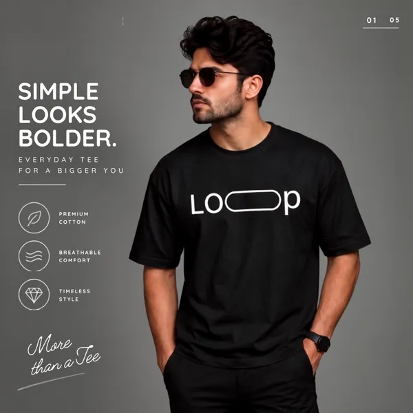 Oversize_Black_&_White_Cotton_T-_shirt_For_Men_|_Loop_(White_Colour)_|_220_GSM