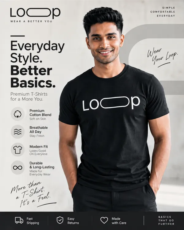 Regular_Fit_Black_Cotton_T-_shirt_For_Men_|_Loop_(White_Colour)