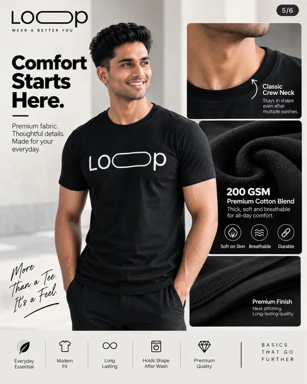 Regular_Fit_Black_Cotton_T-_shirt_For_Men_|_Loop_(White_Colour)