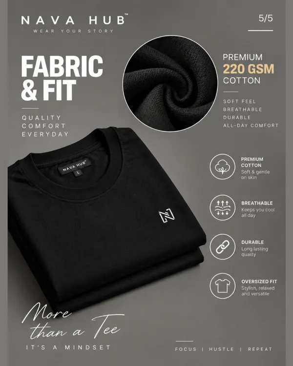 Oversize_Black_&_Mustard_Cotton_T-_shirt_For_Men_|_Focus_|_Hustle_|_Repeat_(Black_Colour)_|_220_GSM