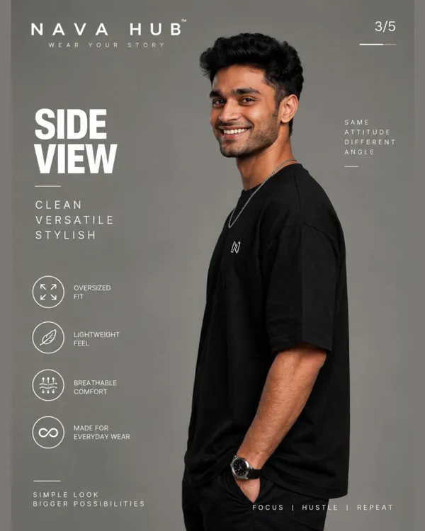 Oversize_Black_&_Mustard_Cotton_T-_shirt_For_Men_|_Focus_|_Hustle_|_Repeat_(Black_Colour)_|_220_GSM