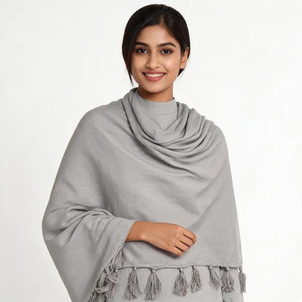 Silver_Cotton_Solid_Tassel_Shawl_For_Women