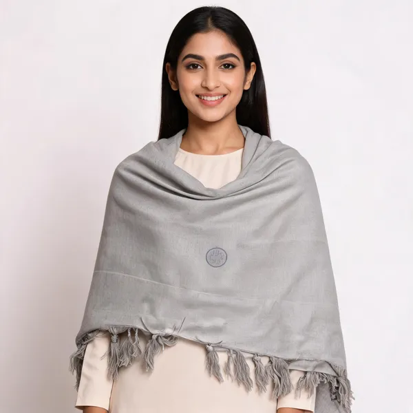 Silver_Cotton_Solid_Tassel_Shawl_For_Women