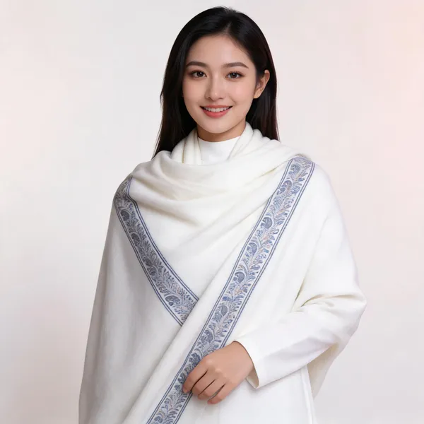 White_Woolen_Border_Novelty_Shawl_For_Unisex