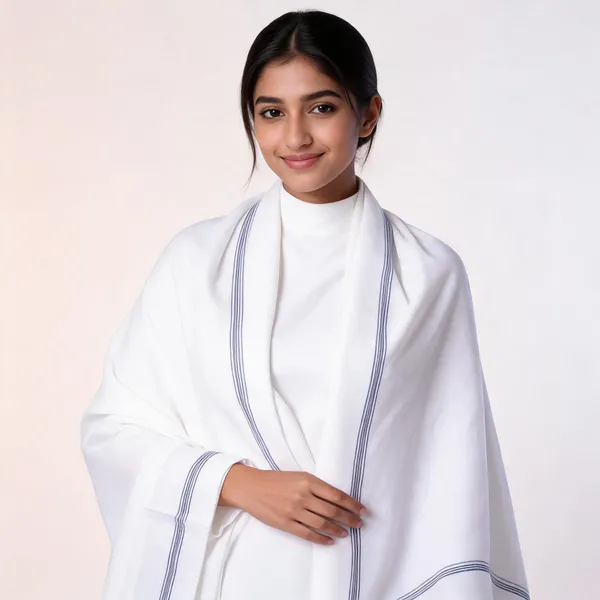 White_Woolen_Plain_Border_Shawl_For_Unisex