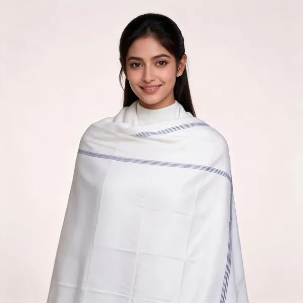 White_Woolen_Plain_Border_Shawl_For_Unisex
