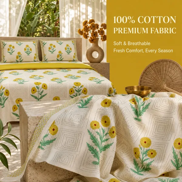 Sunehri_Marigold_Cotton_Bedsheet_100%_Cotton_King-Size_with_2_Pillow_Covers