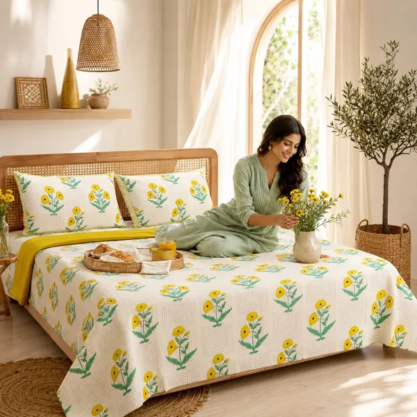 Sunehri_Marigold_Cotton_Bedsheet_100%_Cotton_King-Size_with_2_Pillow_Covers
