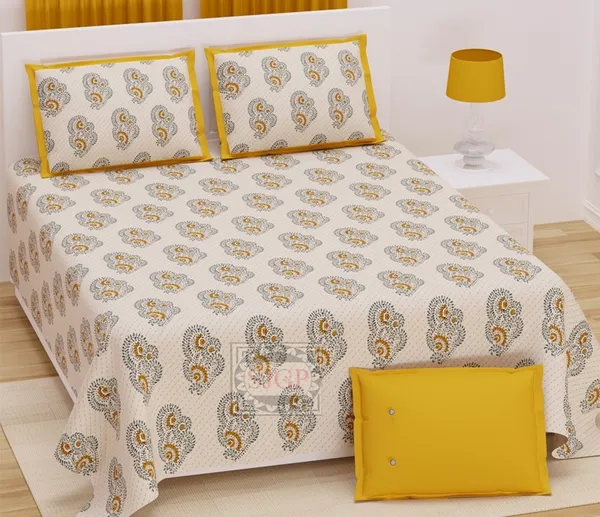 Aarunya_Mustard_Paisley_100%_Cotton_King-Size_Bedsheet_with_2_Pillow_Covers