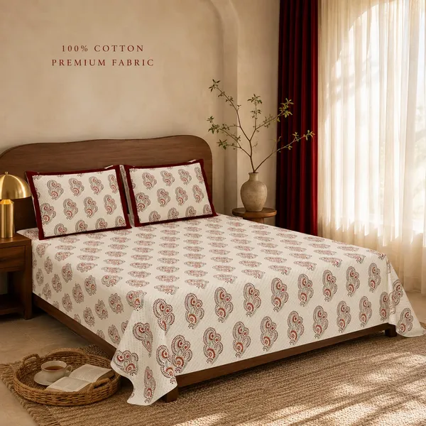 Maroon_Paisley_100%_Cotton_King-Size_Bedsheet_with_2_Pillow_Covers