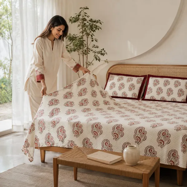 Maroon_Paisley_100%_Cotton_King-Size_Bedsheet_with_2_Pillow_Covers