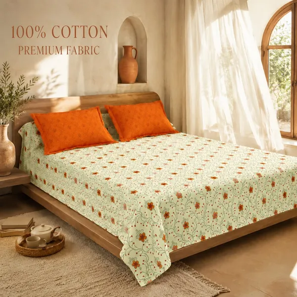Saanjh_Blossom_100%_Cotton_King-Size_Floral_Bedsheet_with_2_Pillow_Covers