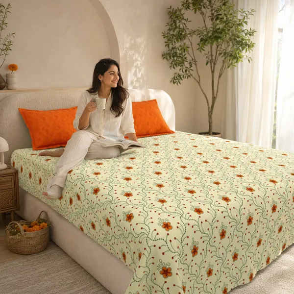 Saanjh_Blossom_100%_Cotton_King-Size_Floral_Bedsheet_with_2_Pillow_Covers
