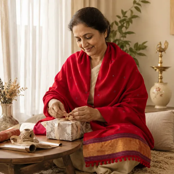 Chilly_Red_Kutchi_Jaripatta_Woollen_Shawl