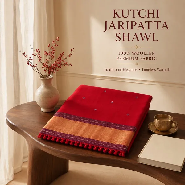 Chilly_Red_Kutchi_Jaripatta_Woollen_Shawl