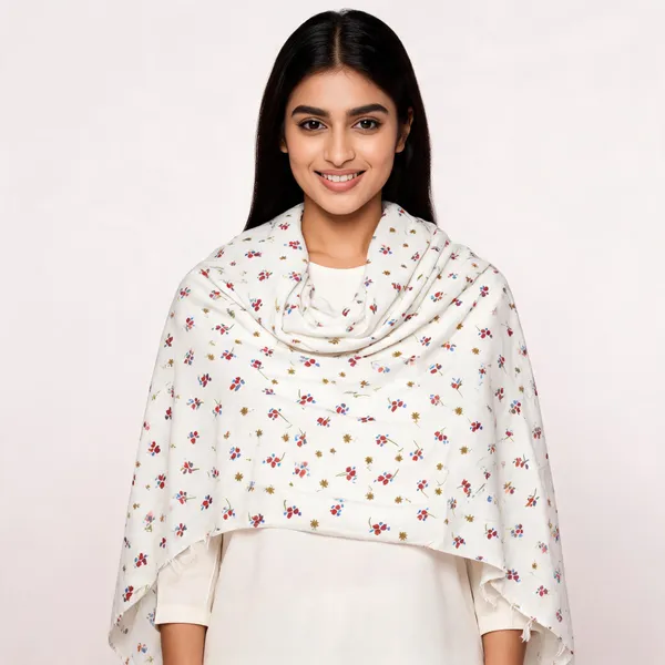 White_Cotton_Floral_Print_Shawl_For_Women