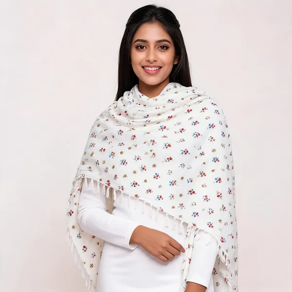 White_Cotton_Floral_Print_Shawl_For_Women