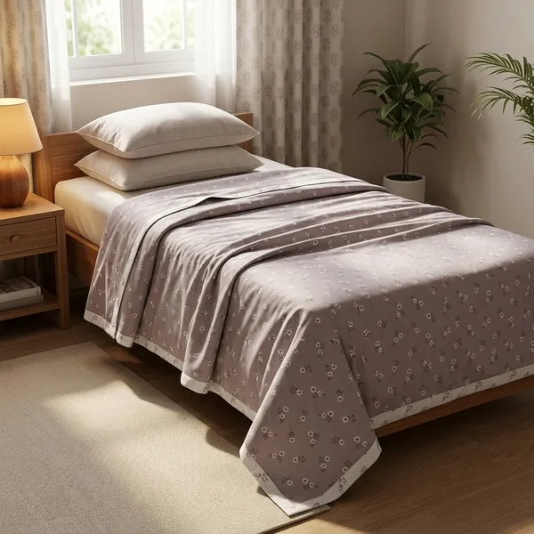 Cotton_Floral_Print_Grey_Single_Bed_Dohar
