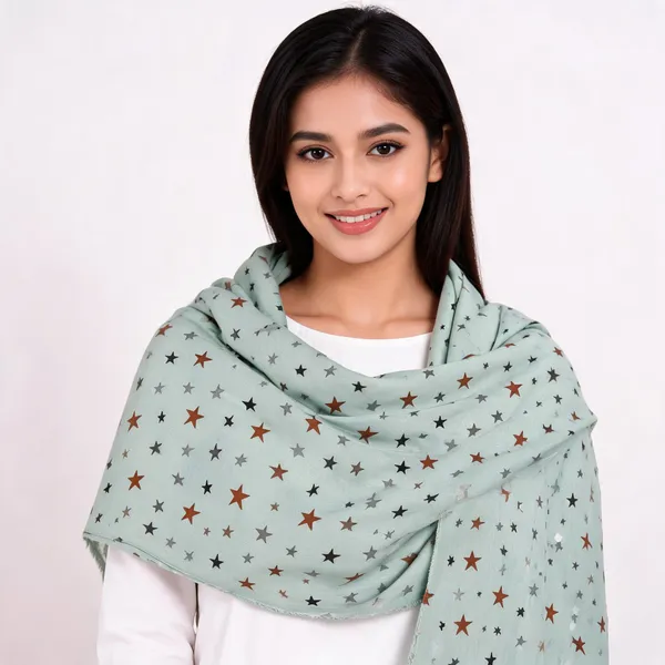Green_Cotton_Star_Print_Shawl_For_Women