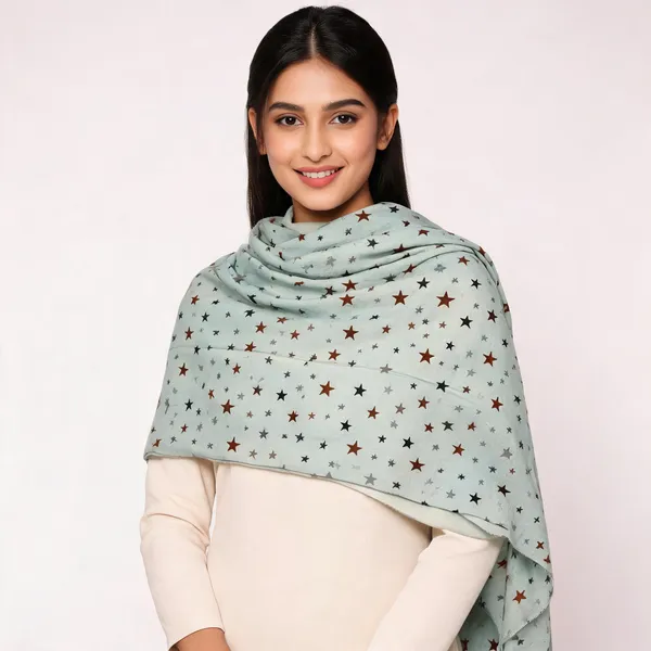 Green_Cotton_Star_Print_Shawl_For_Women