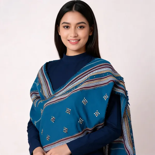 Blue_Woolen_Striped_Floral_Border_Dupatta_For_Women