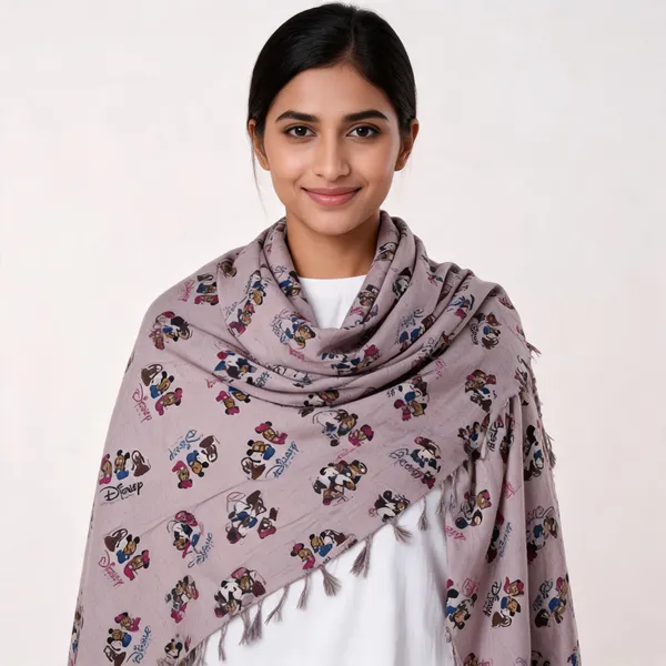 Grey_Cotton_Character_Print_Shawl_For_Unisex