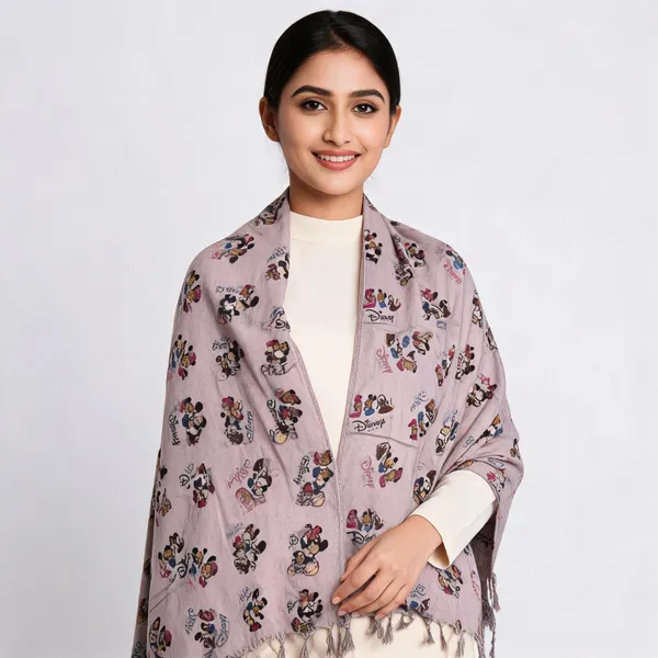 Grey_Cotton_Character_Print_Shawl_For_Unisex