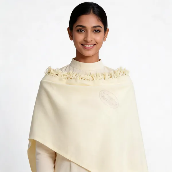 Ivory_Cotton_Solid_Tassel_Shawl_For_Women