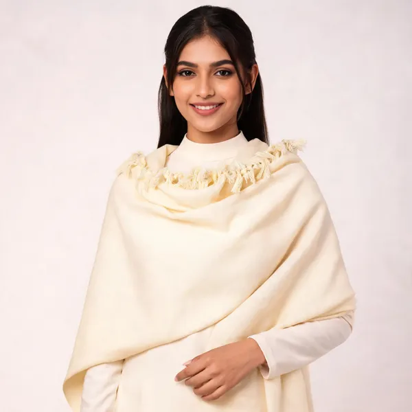 Ivory_Cotton_Solid_Tassel_Shawl_For_Women