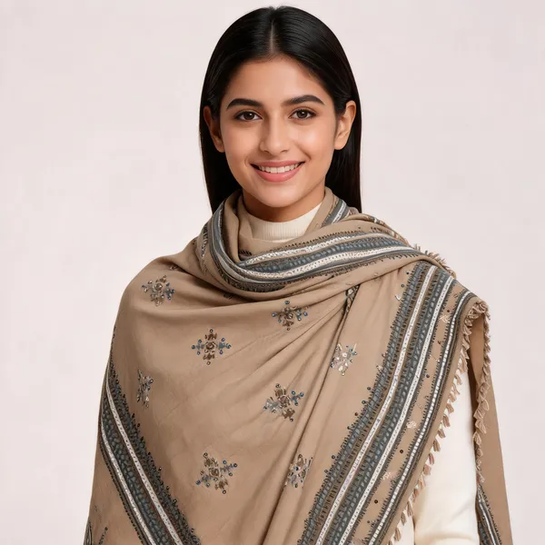 Brown_Woolen_Embroidered_Tassel_Shawl_For_Women