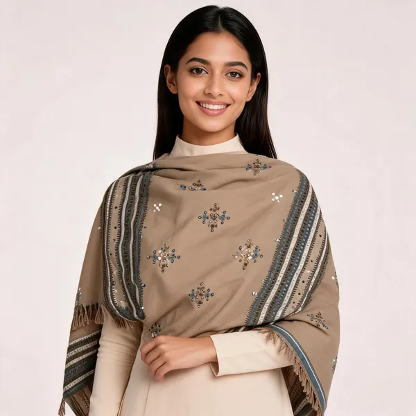 Brown_Woolen_Embroidered_Tassel_Shawl_For_Women