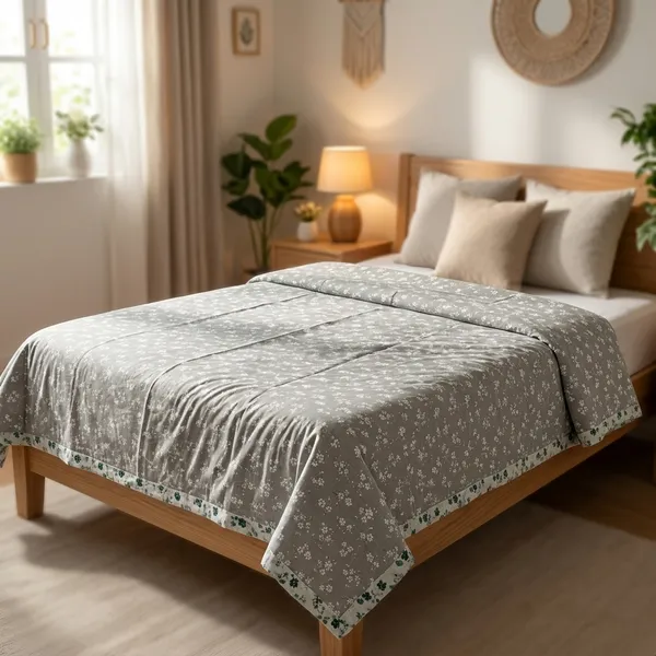 Cotton_Floral_Print_Grey_Single_Bed_Dohar