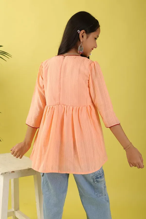 Orange_Floral_Embroidered_Poly_Cotton_Top_With_Bell_For_Girls