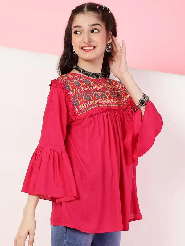 Rani_Rayon_Floral_Embroidery_Round_Neck_Casual_Top_For_Girls