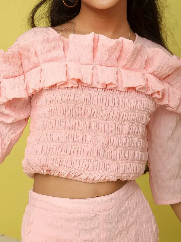 Pink_Viscose_Modal_Co-Ord_Ruffled_Smocked_Top_And_Straight_Pants_Set_For_Girls