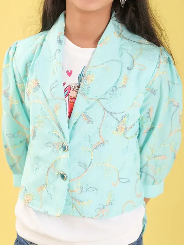 Sky_Blue_Cotton_Blend_Floral_Embroidered_Top_With_Half_Sleeves_T-Shirt_For_Girls