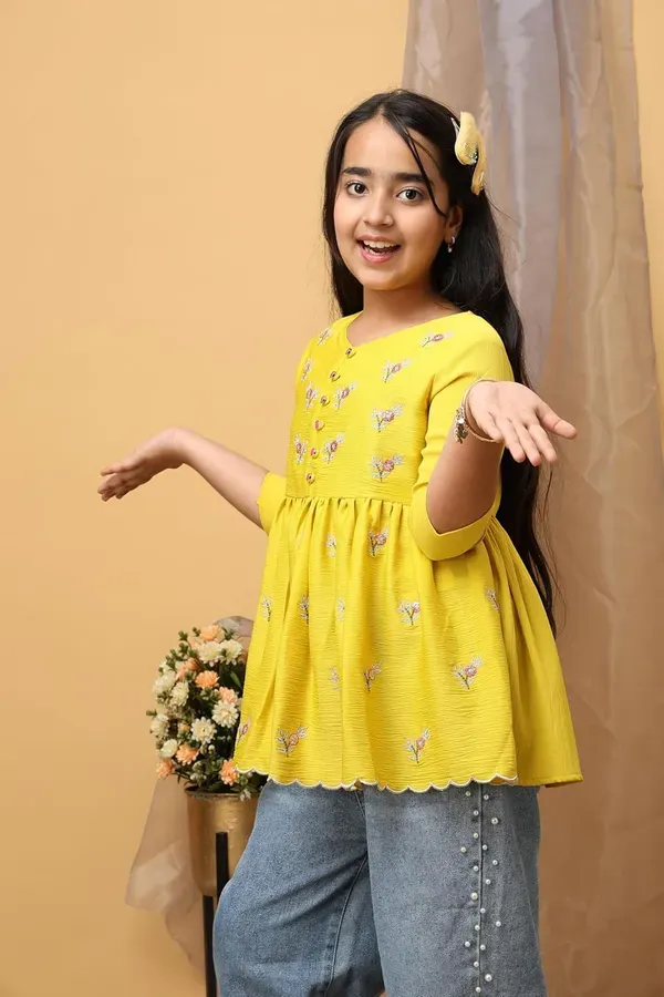 Yellow_Floral_Embroidered_Top_For_Girls
