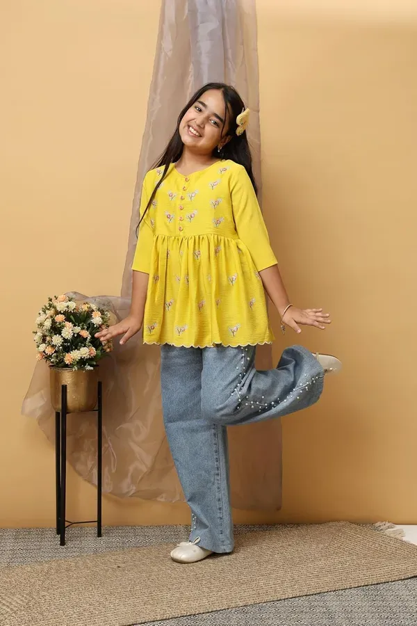 Yellow_Floral_Embroidered_Top_For_Girls