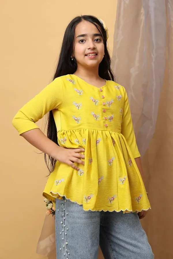 Yellow_Floral_Embroidered_Top_For_Girls