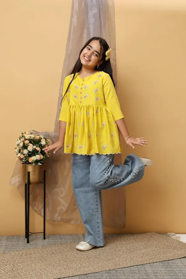 Yellow_Floral_Embroidered_Top_For_Girls