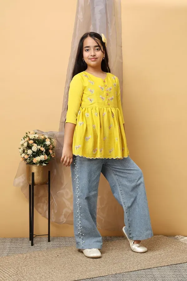 Yellow_Floral_Embroidered_Top_For_Girls