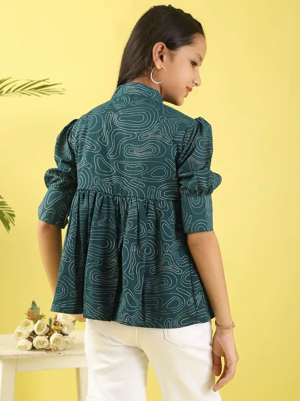 Dark_Blue_Stylish_Foil_Print_Georgette_Top_With_Applique_Design_Top_For_Girls