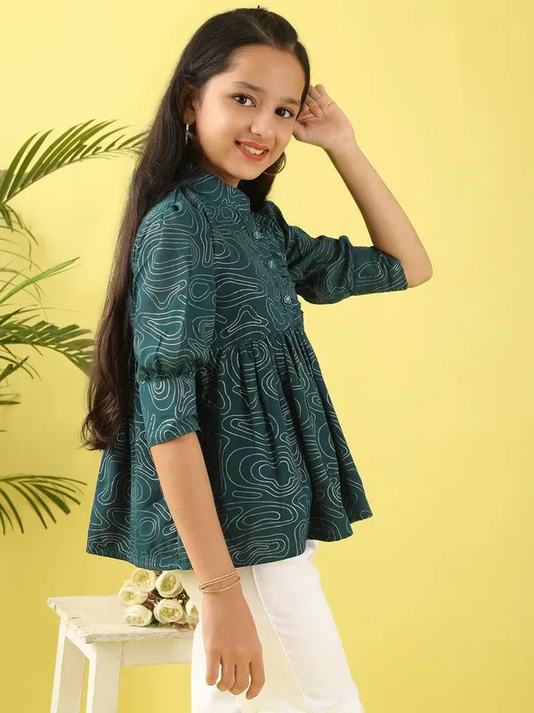 Dark_Blue_Stylish_Foil_Print_Georgette_Top_With_Applique_Design_Top_For_Girls