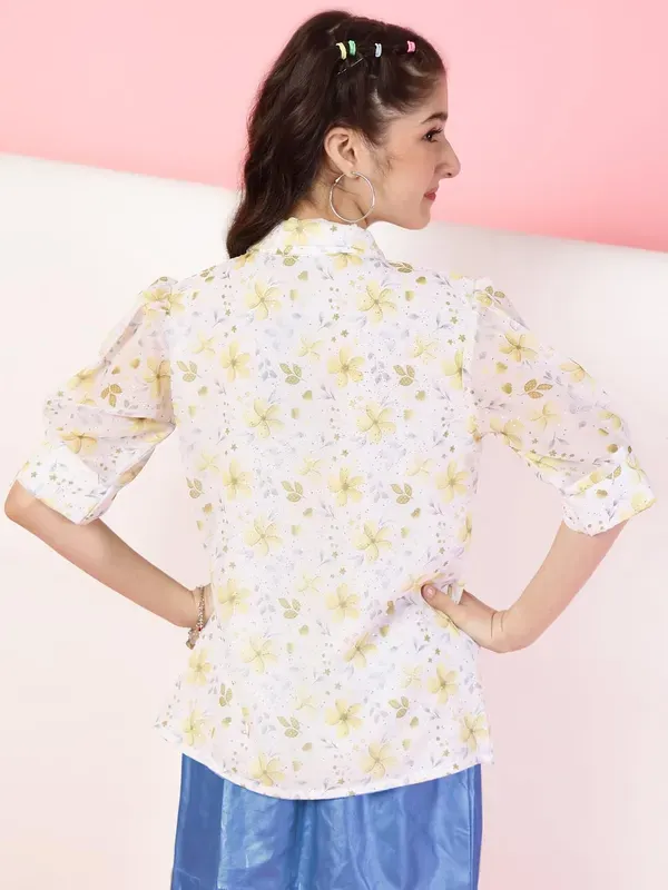 Multicolor_Floral_Printed_Puff_Sleeves_Shirt_With_Bow_Tie_Neck_For_Girls