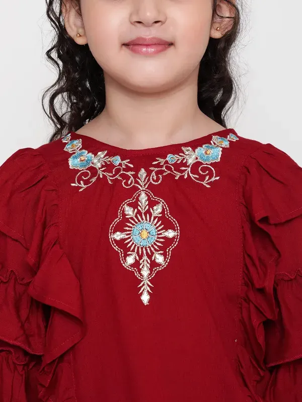 Maroon_Party_Embellished_Embroidered_Festive_Casual_Top_For_Girls