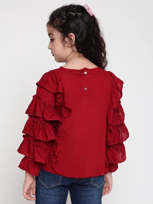 Maroon_Party_Embellished_Embroidered_Festive_Casual_Top_For_Girls