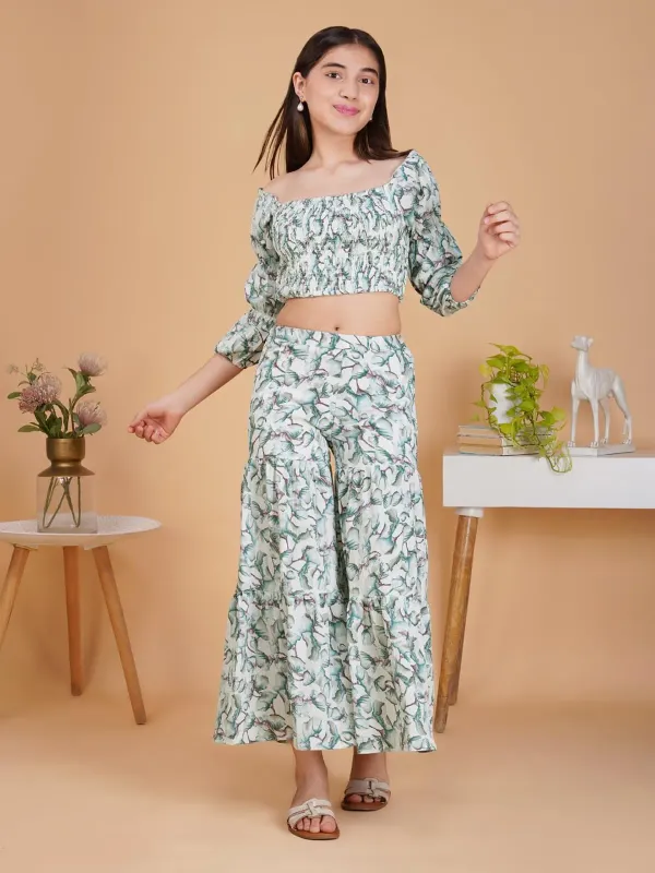 Multicolor_Floral_Smocked_Crop_Top_And_Wide_Leg_Palazzo_Pants_Co-Ord_Set_For_Girls