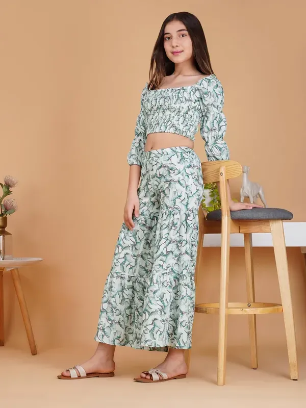 Multicolor_Floral_Smocked_Crop_Top_And_Wide_Leg_Palazzo_Pants_Co-Ord_Set_For_Girls