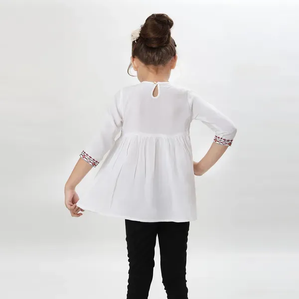 White_Rayon_Embroidered_Regular_Fit_Tie_Up_Neck_Casual_Top_For_Girls