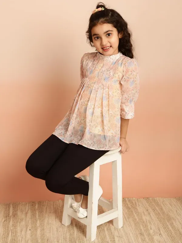 Purple_Puff_Sleeves_Floral_Printed_Regular_Fit_High_Neck_Pleated_Casual_Top